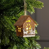 Ёлочная игрушка «Домик с Дедом Морозом на санках», от батареек, свечение тёплое белое Ёлочная игрушка «Домик с Дедом Морозом на санках», от батареек, свечение тёплое белое