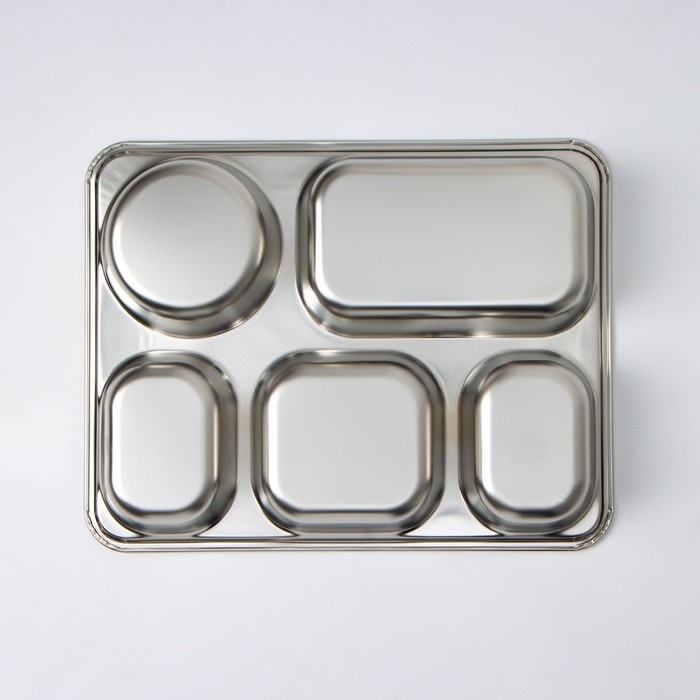 Поднос из нержавеющей стали, 5 секций, 28×22×4 см Поднос из нержавеющей стали, 5 секций, 28×22×4 см