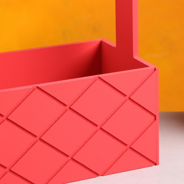 Кашпо деревянное "Эллада большая, сетка", с ручкой, красный, 25&times;12,5&times;10(25) см