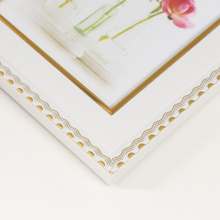 Фоторамка пластик 10х15 см "Золотые волны и точки" белый 13,5х18,5 см