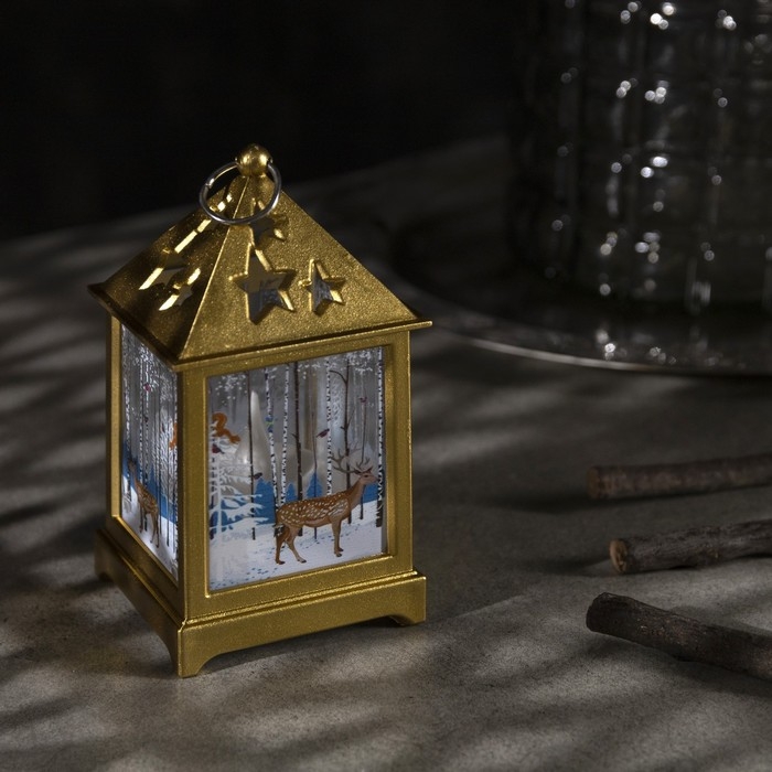 Светодиодная фигура &laquo;Фонарь с оленем&raquo; 6 &times; 13 &times; 6 см, пластик, батарейки AG13х3 (в комплекте), свечение тёплое белое