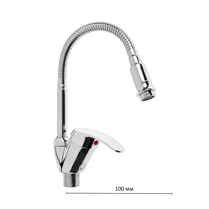 Cмеситель для кухни Cмеситель для кухни "Эверест" B58-022, однорычажный, гибкий поворотный излив, хром