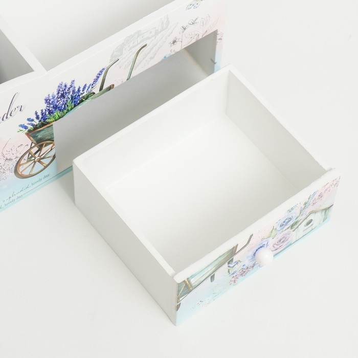 Шкатулка дерево с зеркалом и подставкой "Тележка с лавандой" 10,8х18,5х10 см