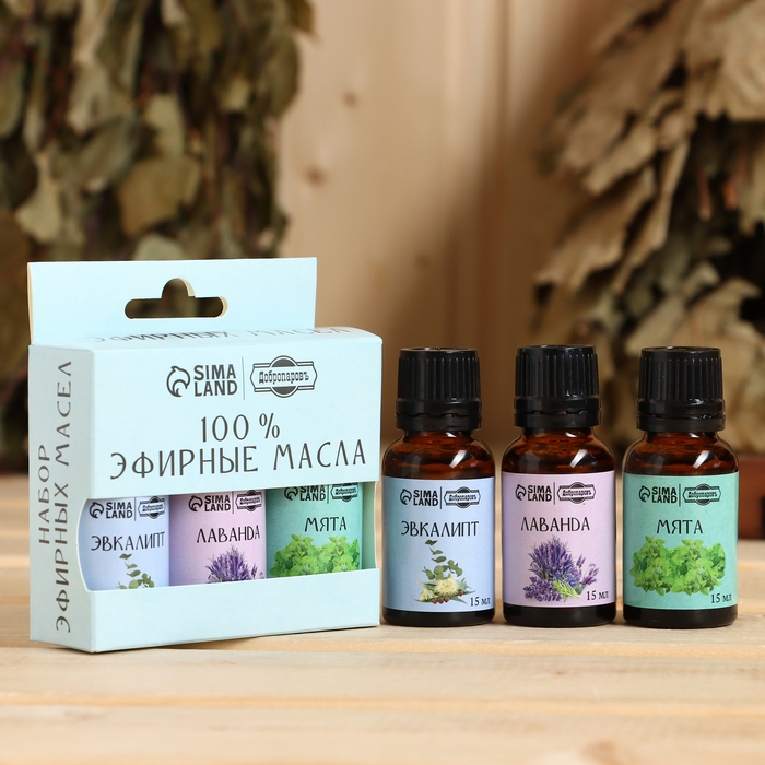 Набор эфирных масел 3 шт Набор эфирных масел 3 шт "Лаванда, Эвкалипт, Мята" по 15 мл