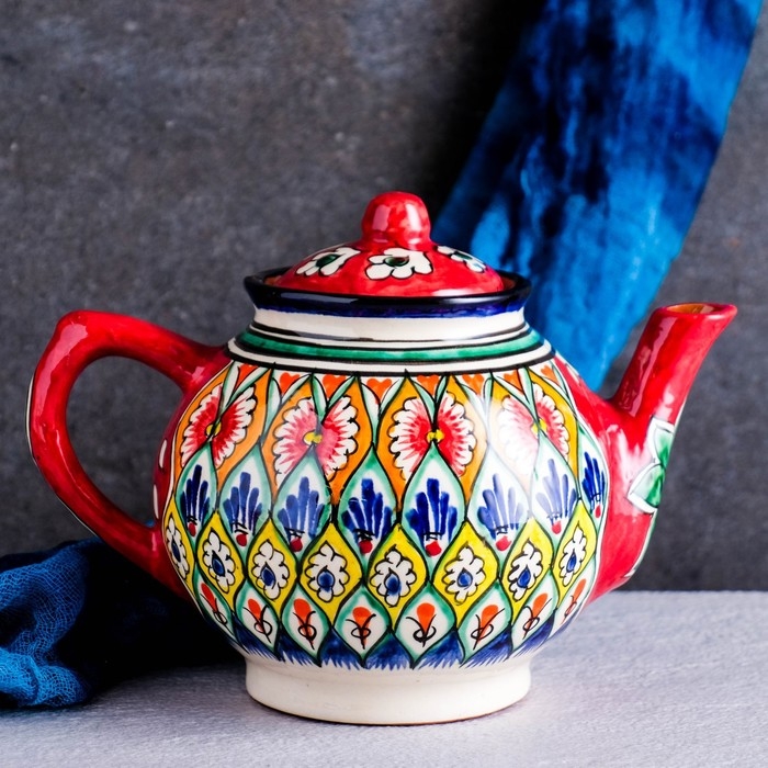 Чайник Риштанская Керамика Чайник Риштанская Керамика "Узоры", 1000 мл, красный