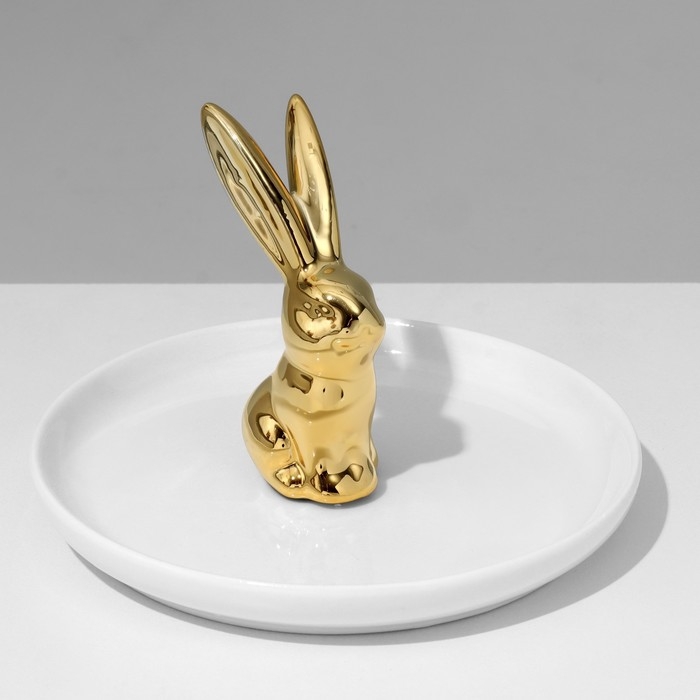 Подставка универсальная керамика &laquo;Кролик&raquo; 13&times;12, цвет бело-золотой