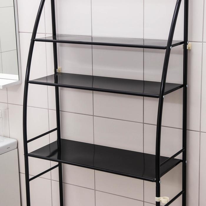 Стеллаж над стиральной машинкой со штангой для сушки, 66&times;25&times;175 см, цвет чёрный