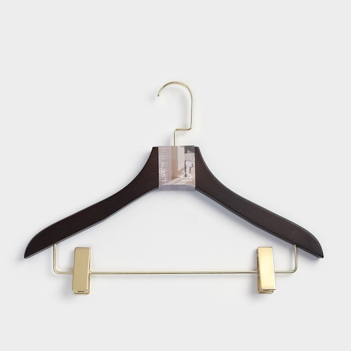 Плечики - вешалка для костюмов LaDо́m Brown Gold, 40,5&times;2,7&times;29 см, с зажимами, широкие плечики, дерево бук