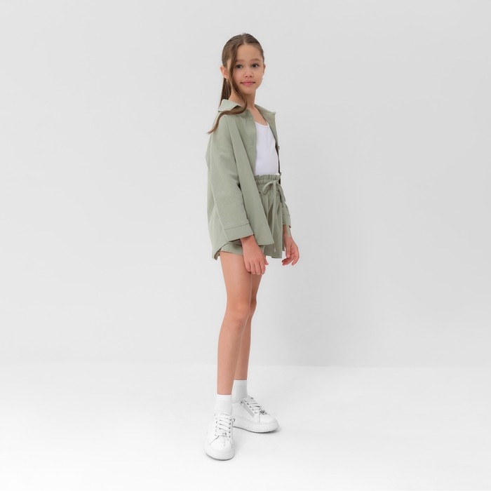 Костюм для девочки (рубашка и шорты) MINAKU, цвет оливковый, рост 158-164 см Костюм для девочки (рубашка и шорты) MINAKU, цвет оливковый, рост 158-164 см