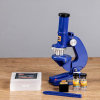 Микроскоп "Биология", кратность увеличения 450х, 200х, 100х, с подсветкой, синий Микроскоп "Биология", кратность увеличения 450х, 200х, 100х, с подсветкой, синий