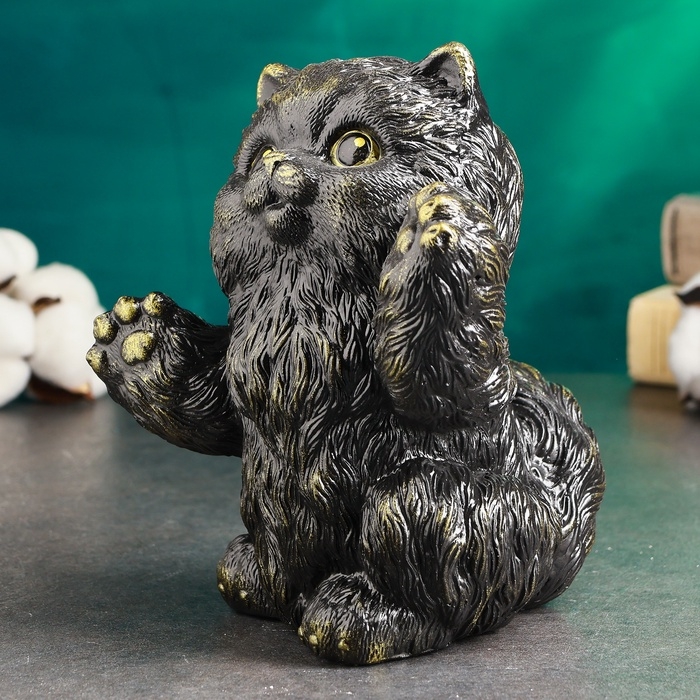 Копилка "Радостный кот" черный, золото, 20см