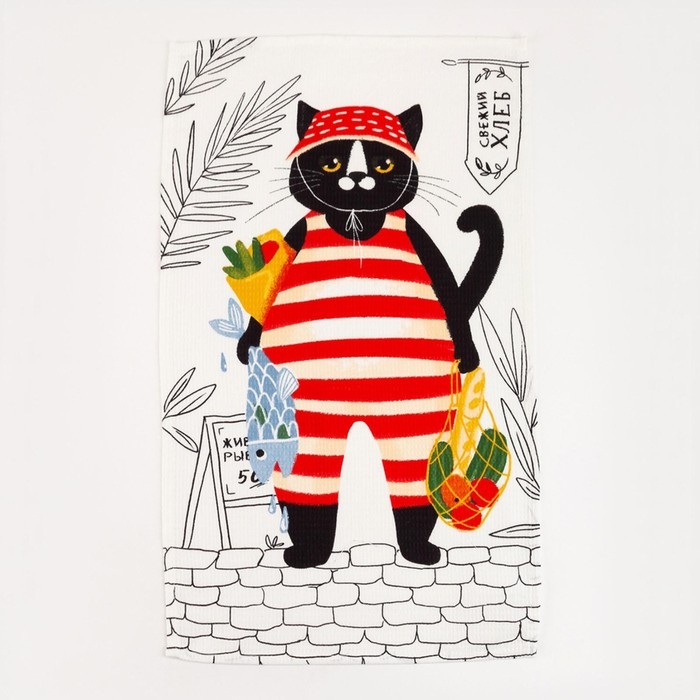 Набор кухонных полотенец Доляна &laquo;Котик на кухне&raquo; 35х60см-2шт, 100% хл