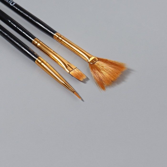 Набор кистей для наращивания и дизайна ногтей, 3 шт, 18,5 см, цвет чёрный/золотой Набор кистей для наращивания и дизайна ногтей, 3 шт, 18,5 см, цвет чёрный/золотой