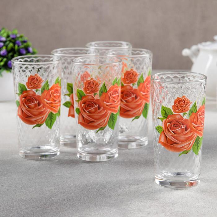 Набор стаканов &laquo;Букеты&raquo; для коктейля, 230 мл, 6 шт, рисунок МИКС