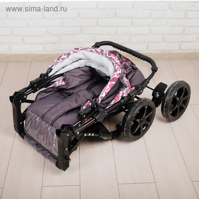 Коляска-трансформер &laquo;Гном&raquo;, пластиковые колёса, оттенки розового, рисунок МИКС