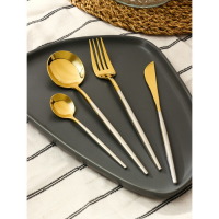 Столовые приборы из нержавеющей стали Magistro «Фолк», 4 предмета, цвет металла золотой, серебряный ручки Столовые приборы из нержавеющей стали Magistro «Фолк», 4 предмета, цвет металла золотой, серебряный ручки