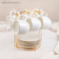 Сервиз чайный керамический на металлической подставке &laquo;Бланш&raquo;, 19 предметов: 6 чашек 170 мл, 6 блюдец 13,5 см, 6 ложек, цвет белый