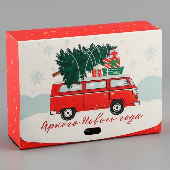 Коробка подарочная новогодняя складная двухсторонняя &laquo;Новогодние истории&raquo;, 16.5 х 12.5 х 5 см, БЕЗ ЛЕНТЫ, Новый год