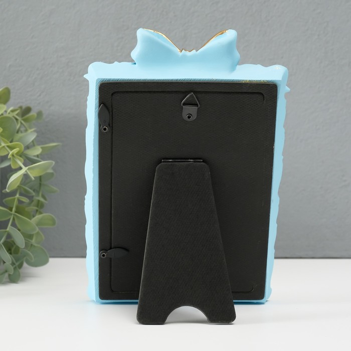 Фоторамка полистоун 10х15 см "Золотой бант" голубая 20х13,5х3 см