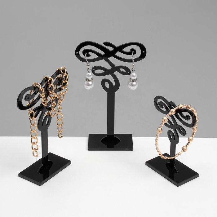 Подставка под серьги (набор 3 шт.) декор 9,5×7×11 см, цвет чёрный Подставка под серьги (набор 3 шт.) декор 9,5×7×11 см, цвет чёрный