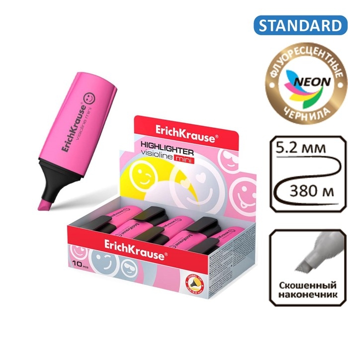 Маркер текстовыделитель ErichKrause Visioline Mini, 0.6-5.2 мм, флуоресцентные чернила на водной основе, розовый Маркер текстовыделитель ErichKrause Visioline Mini, 0.6-5.2 мм, флуоресцентные чернила на водной основе, розовый
