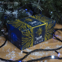 Гирлянда &laquo;Нить&raquo; 10 м, IP44, УМС, тёмная нить, 100 LED, свечение бело-синее, мигание, 220 В