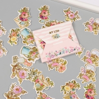 Наклейки для творчества "Акварельные цветы" тиснение золото набор 48 шт 9х7х0,8 см