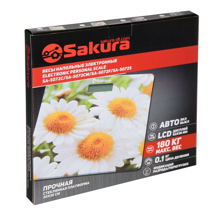 Весы напольные Sakura SA-5072S, электронные, до 180 кг, рисунок Весы напольные Sakura SA-5072S, электронные, до 180 кг, рисунок "бамбук"