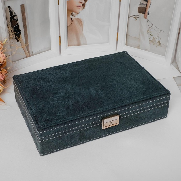 Подставка для украшений «Шкатулка» универсальная, флок, 28×19×6,5, цвет морской Подставка для украшений «Шкатулка» универсальная, флок, 28×19×6,5, цвет морской