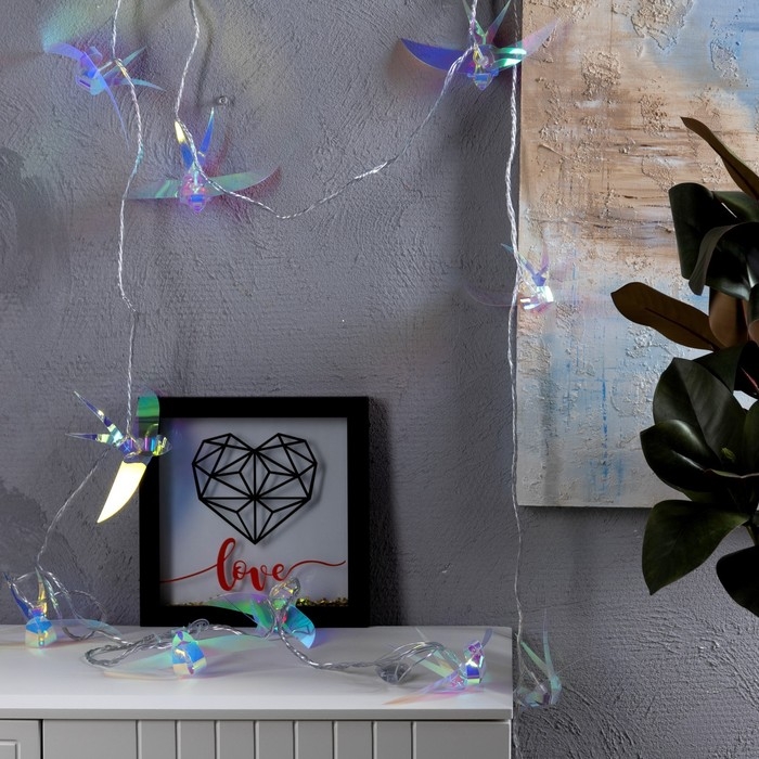 Гирлянда &laquo;Нить&raquo; 2.5 м с насадками &laquo;Птички&raquo;, IP20, прозрачная нить, 10 LED, свечение белое, 220 В