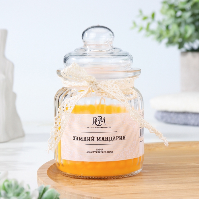Свеча в банке ароматизированная Свеча в банке ароматизированная "Зимний мандарин" 180гр, время горения 45ч