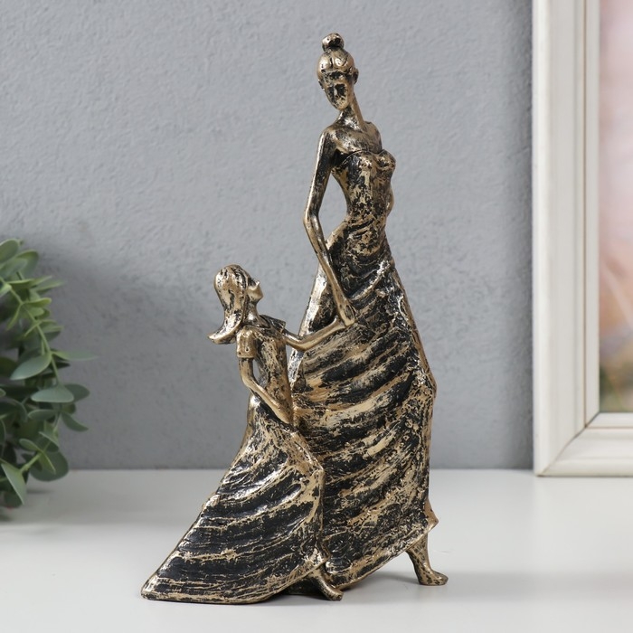 Сувенир полистоун "Мама и дочка" под бронзу