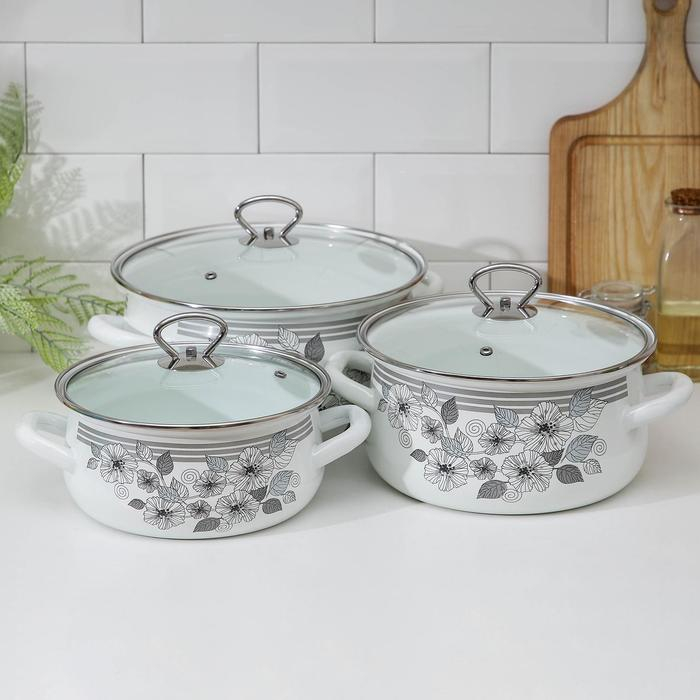 Набор кастрюль &laquo;Серебро-1 Экстра&raquo;, 3 предмета: 2 л, 3 л, 4 л, крышки, индукция