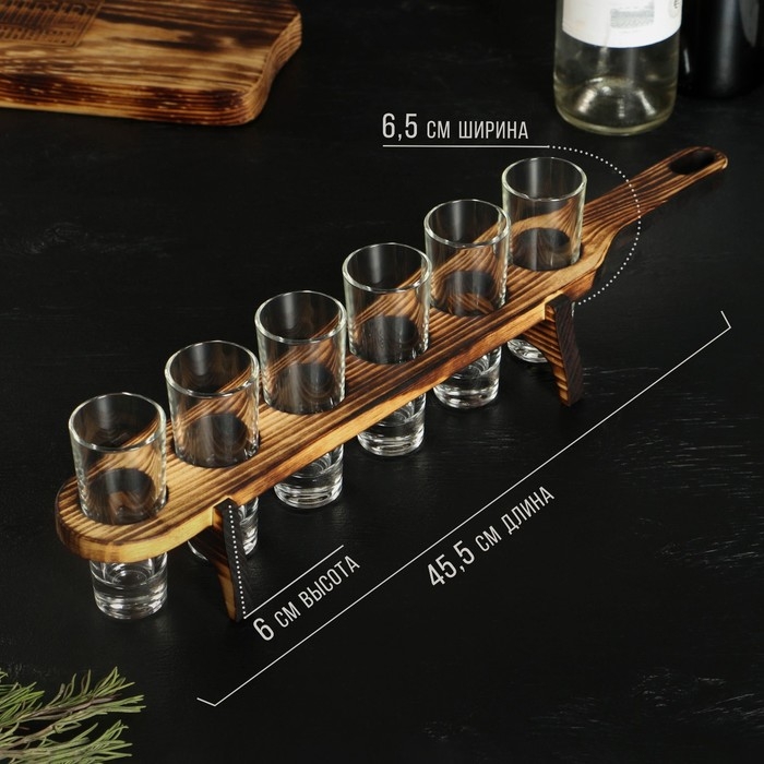 Доска деревянная для подачи шотов Wild Kitchen, 45.5&times;6.5&times;6 см, в обжиге, цельный кедр