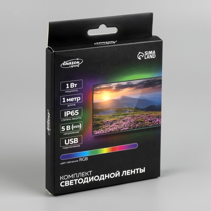 Комплект светодиодной ленты Luazon Lighting 1 м, IP65, SMD5050, 30 LED/м, USB, пульт ДУ, RGB Комплект светодиодной ленты Luazon Lighting 1 м, IP65, SMD5050, 30 LED/м, USB, пульт ДУ, RGB