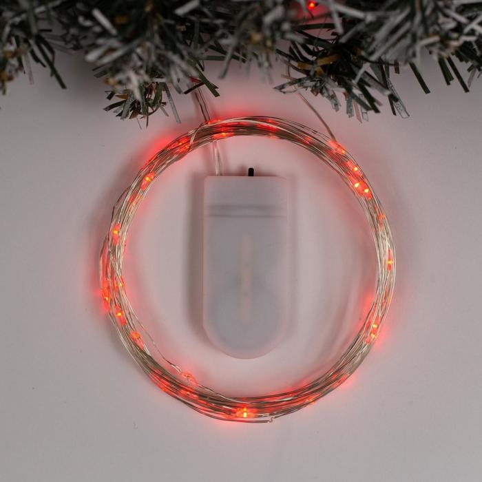 Гирлянда «Нить» 5 м роса, IP20, серебристая нить, 50 LED, батарейки CR2032х2 (в комплекте), свечение красное Гирлянда «Нить» 5 м роса, IP20, серебристая нить, 50 LED, батарейки CR2032х2 (в комплекте), свечение красное