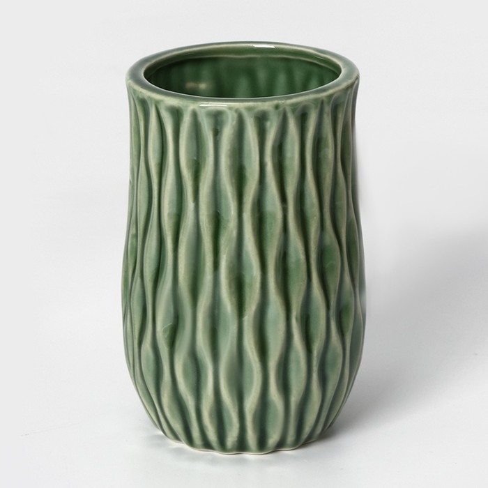 Набор аксессуаров для ванной комнаты Доляна &laquo;Волны&raquo;, 4 предмета (дозатор 340 мл, мыльница, 2 стакана 330 мл), цвет зелёный