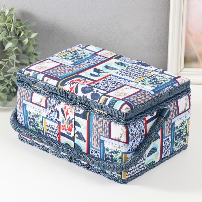 Шкатулка для рукоделия "Пэчворк. Синие цветы" 19х26х14,5 см