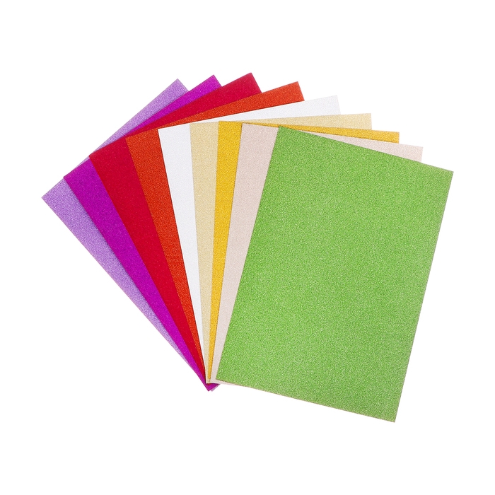Картон цветной с блёстками А4, 10 листов, 10 цветов