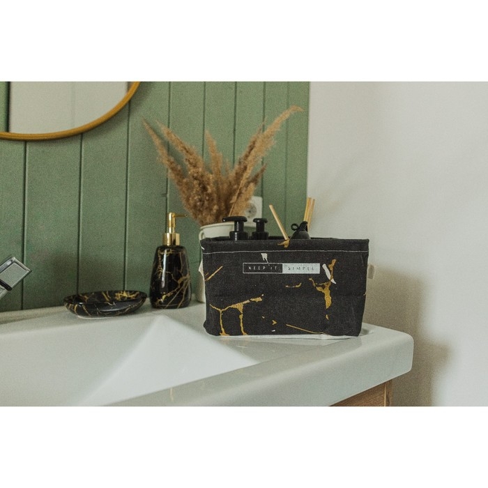 Корзина для хранения с ручками Доляна &laquo;Мрамор&raquo;, 23&times;16&times;12 см, цвет чёрный