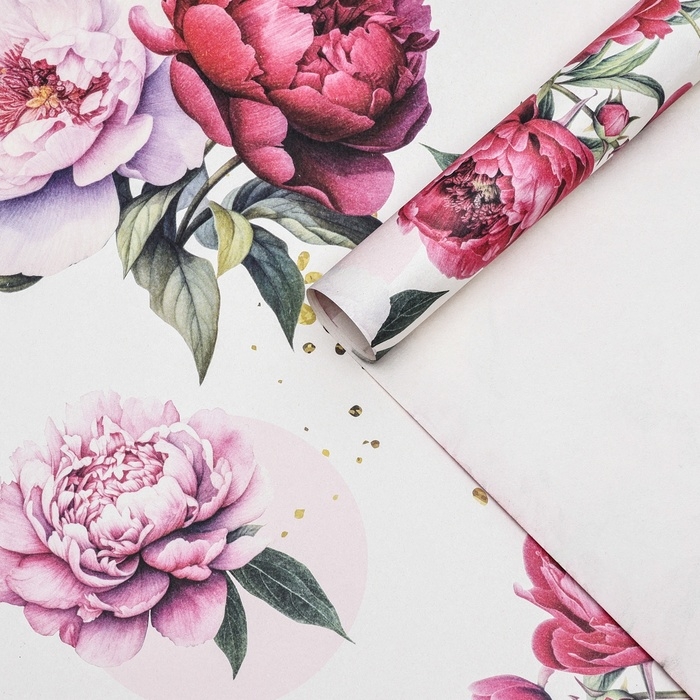 Бумага упаковочная, крафт Бумага упаковочная, крафт "Букет пионов", 70 х 100 см,