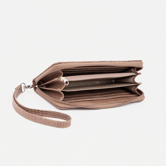 Кошелёк женский на молнии, с ручкой, цвет бежевый