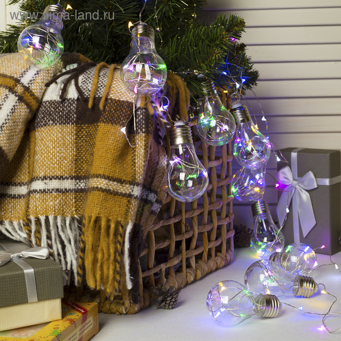 Гирлянда &laquo;Нить&raquo; 3 м с насадками &laquo;Лампочки&raquo;, IP20, серебристая нить, 100 LED, свечение мульти, 3.5 В