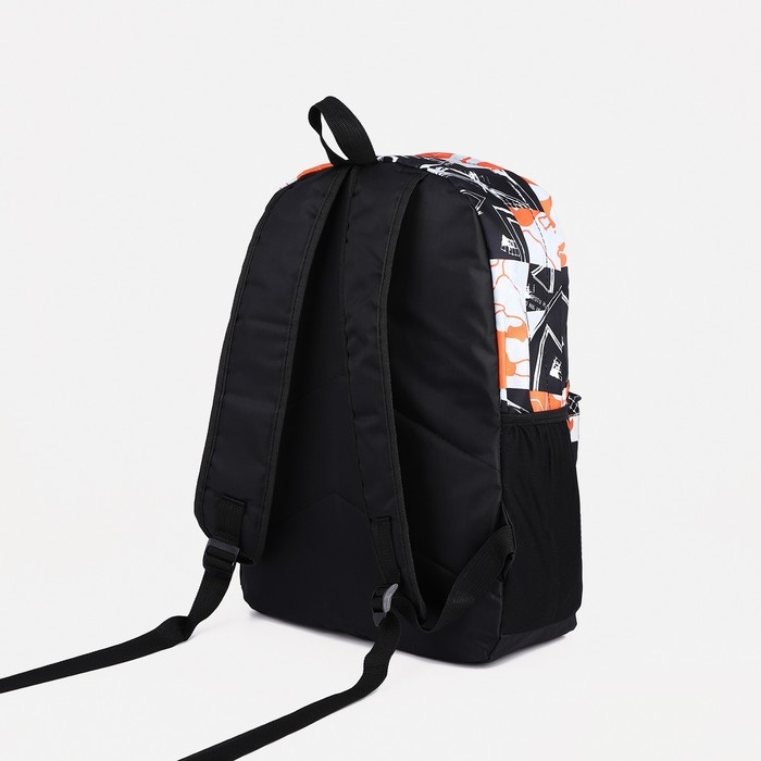 Рюкзак школьный из текстиля на молнии, 3 кармана, цвет оранжевый/чёрный Рюкзак школьный из текстиля на молнии, 3 кармана, цвет оранжевый/чёрный