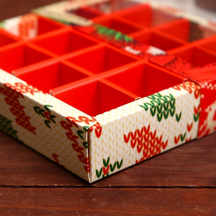 Новый год. Коробка под 16 конфет, 17,7х17,7х3,8 см, кондитерская упаковка