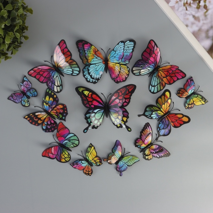 Магнит пластик Магнит пластик "Бабочки с радужной расцветкой" набор 12 шт 6; 8; 10; 12 см