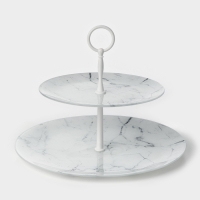 Этажерка-фруктовница стеклянная Доляна &laquo;Мрамор&raquo;, d=21 см, d=30 см, 2 яруса, цвет белый