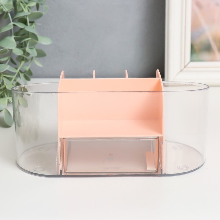 Шкатулка для косметики пластик Шкатулка для косметики пластик "Овальная с ящичком" розовая 8,5х19,5х9 см