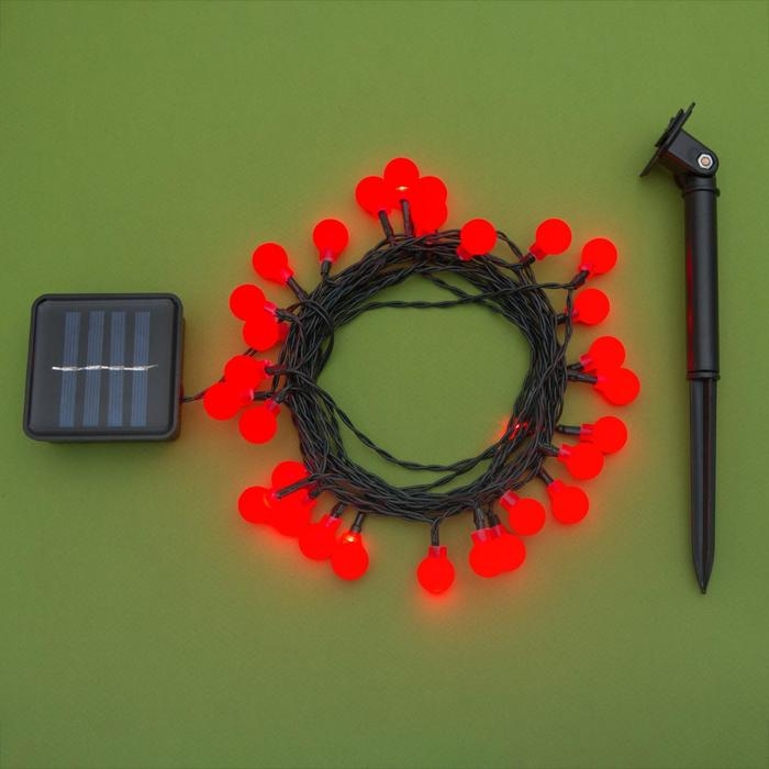 Гирлянда &laquo;Нить&raquo; 4.5 м с насадками &laquo;Шарики&raquo;, IP44, тёмная нить, 30 LED, свечение красное, 2 режима, солнечная батарея