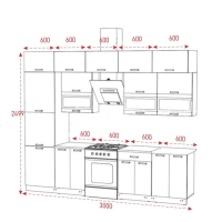 Кухня трехуровневая под потолок 3000 Техно, Мрамор белый/Бетон графит